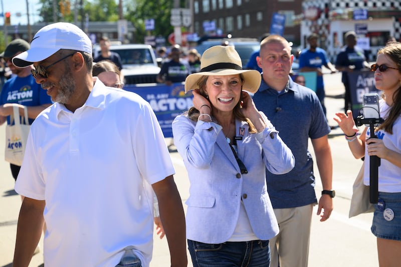 Amy Acton, the Democratic candidate for Governor of Ohio, greets constituents along the parade route of the 54th Annual CDC Parade on September 7, 2026 in Cleveland, Ohio.