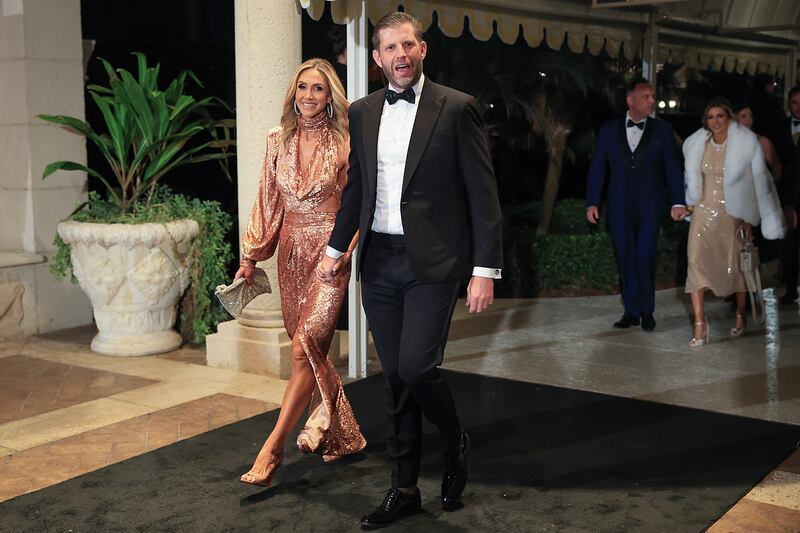 Eric and Lara Trump arrive to ring in the new year with dad Donald.