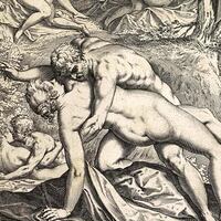 Line drawing called Love in the Golden Age, Italy, 1589.