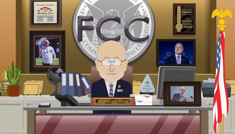 South Park, FCC chairman Brendan Carr at his desk.