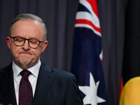 Australian Prime Minister Anthony Albanese delivers a statement on the outcome of the Voice Referendum