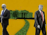 Biden and Trump in front of the White House.