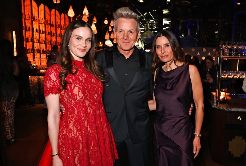 Holly Ramsay, Gordon Ramsay, and Tana Ramsay at the opening of Gordon Ramsay Restaurants' Lucky Cat in London, 2025.