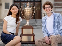 Kelly Phil and Bennett Dombcik, University of Michigan winning debaters