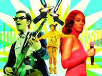 A photo illustration of Rivers Cuomo of Weezer, Billie Eilish, and Solange Knowles.
