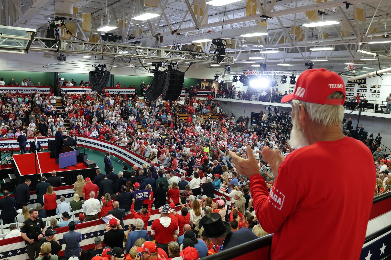 The crowd watches as U.S. President Donald Trump speaks on stage during a campaign rally at the Shoemaker Center at Ohio University on October 28, 2026 in Chillicothe, Ohio. Kevin Dietsch/Getty Images