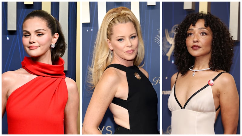 Selena Gomez, Elizabeth Banks, and Ruth Negga at the 2025 Primetime Emmy Awards.