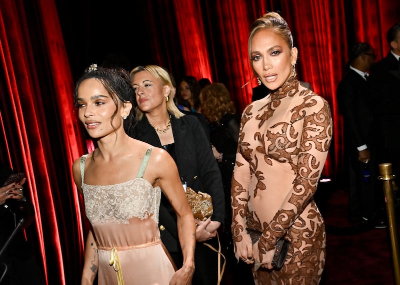 Zoe Kravitz and Jennifer Lopez at the 83rd Annual Golden Globes held at The Beverly Hilton on January 11, 2026 in Beverly Hills, California.