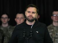 US Vice President JD Vance listens as he speaks at the US military's Pituffik Space Base in Greenland on March 28, 2025.