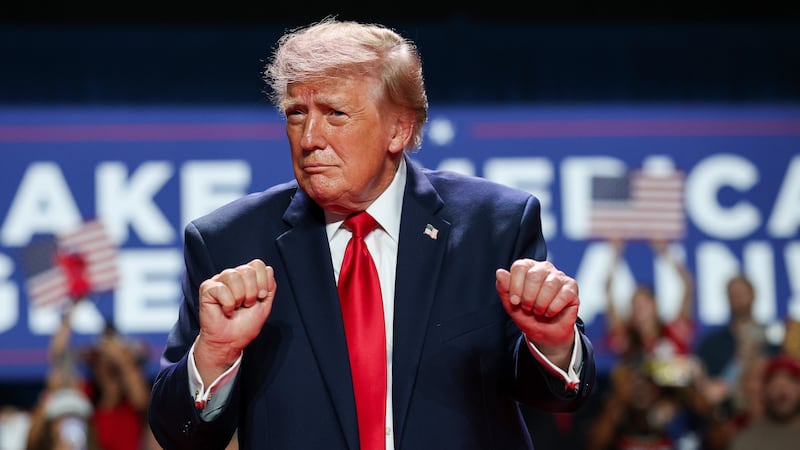 SAN ANTONIO, TEXAS - OCTOBER 07: U.S. President Donald Trump dances as he leaves the stage after speaking during a campaign rally at the Freeman Coliseum on October 07, 2026 in San Antonio, Texas. On his third trip to the state in the last 30 days, Trump is visiting Texas to campaign for Republican candidates, including Senate candidate and Texas Attorney General Ken Paxton, ahead of the midterm elections. (Photo by Win McNamee/Getty Images)