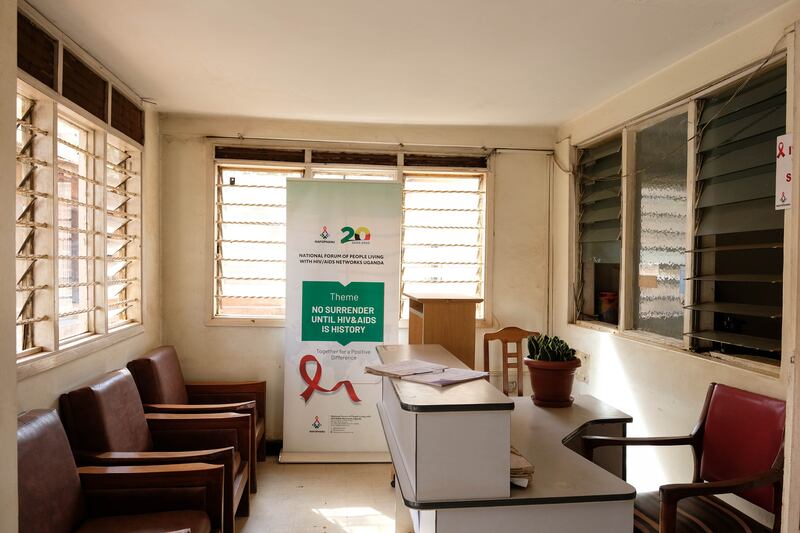 The empty reception area of Uganda Young Positives (UYP), an HIV services group that has stopped operating because of cuts to USAID.