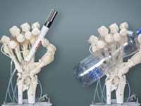 Image montage of the soft robotic hand holding objects.