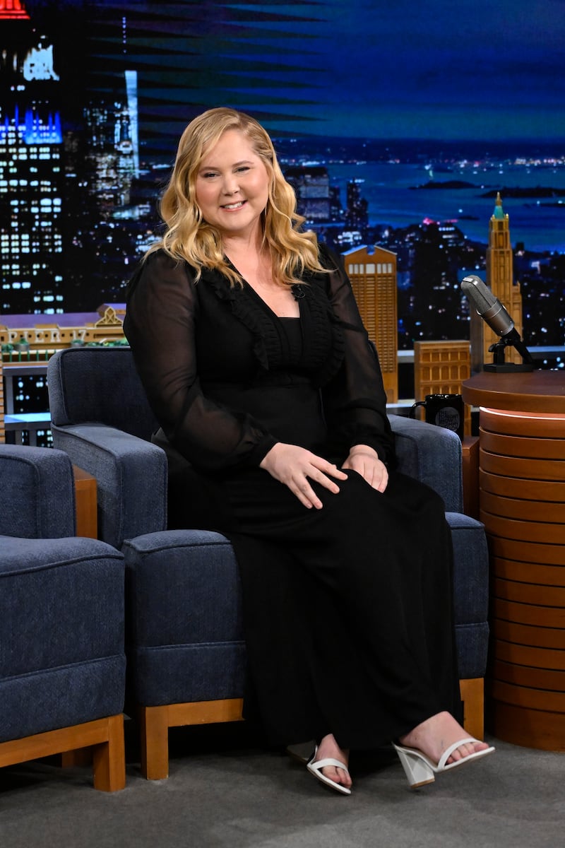 THE TONIGHT SHOW STARRING JIMMY FALLON -- Episode 1923 -- Pictured: Comedian & actress Amy Schumer during an interview on Tuesday, February 13, 2024 -- (Photo by: Todd Owyoung/NBC via Getty Images)
