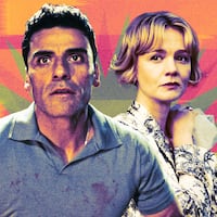 A photo illustration of Oscar Isaac as Josh Martin, Carey Mulligan as Lindsay Crane-Martin in Beef.