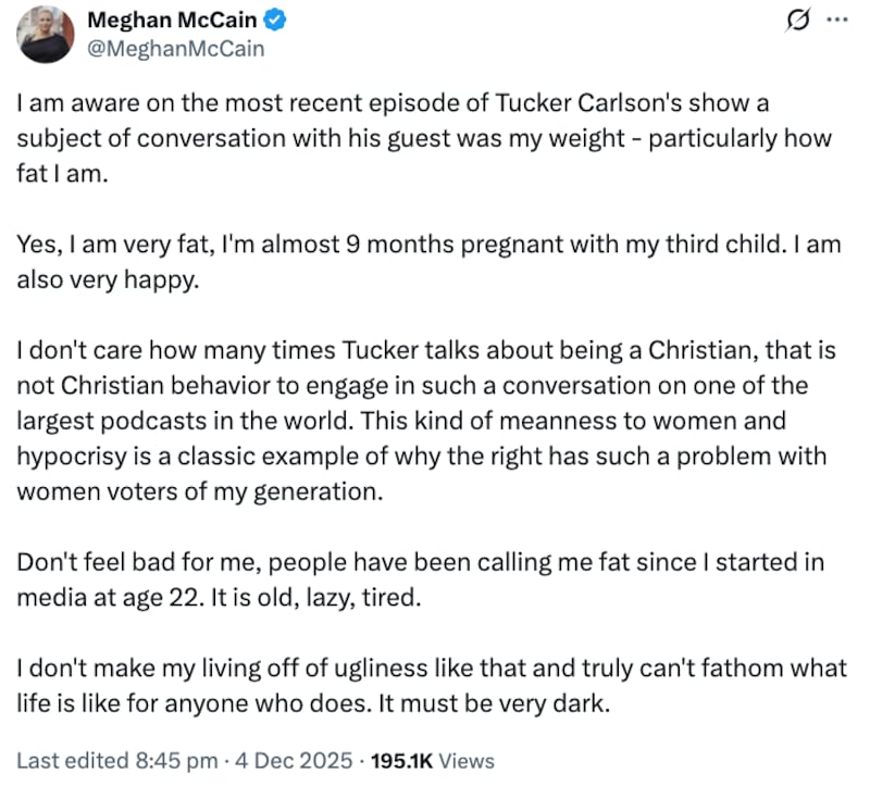 Meghan McCain X post about Tucker Carlson and Milo Yiannopoulos