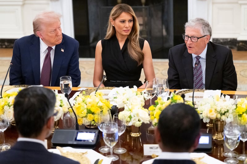 US President Donald Trump and First Lady Melania Trump host tech leaders, including Microsoft founder Bill Gates (R)