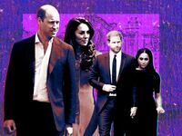 A photo illustration of Prince William, Kate Middleton, Prince Harry, and Meghan Markle.