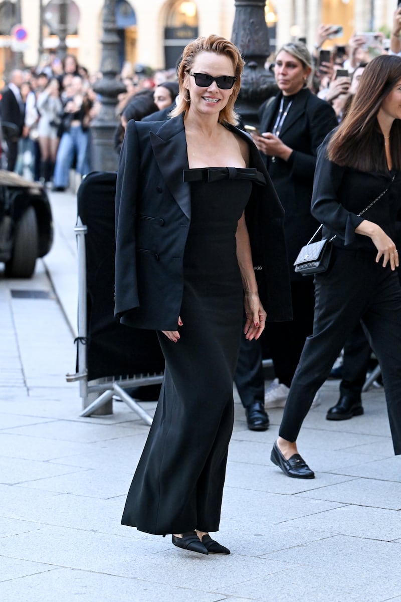Pamela Anderson at the Tom Ford fashion show as part of Spring/Summer 2026 Paris Fashion Week on October 01, 2025 in Paris, France. (Photo by Gilbert Flores/WWD via Getty Images)