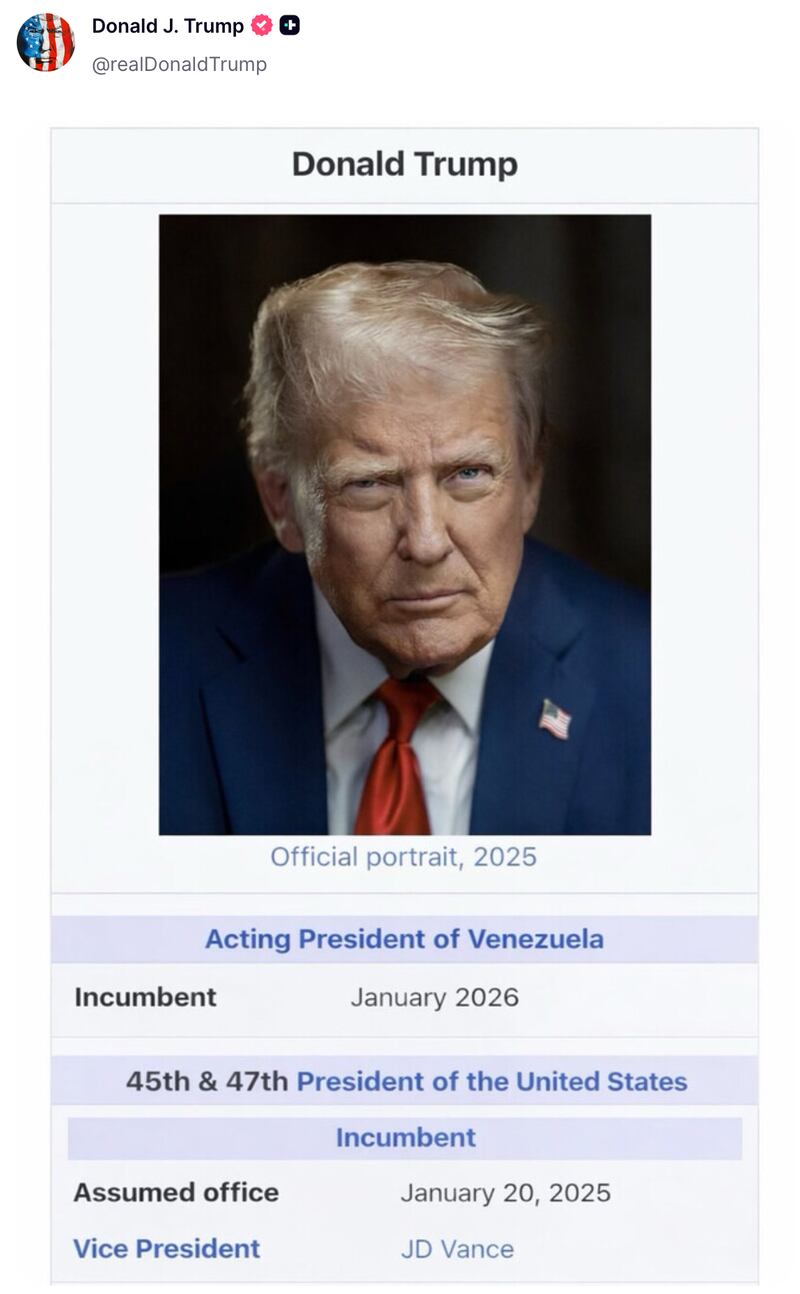 Donald Trump's fake Wikipedia profile.