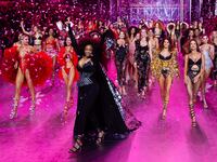 Tyra Banks and models walk the runway during the Victoria's Secret Fashion Show 2024 at Duggal Greenhouse on October 15, 2024 in Brooklyn, New York.