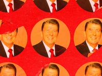A photo illustration of peeling pictures of President Ronald Reagan.