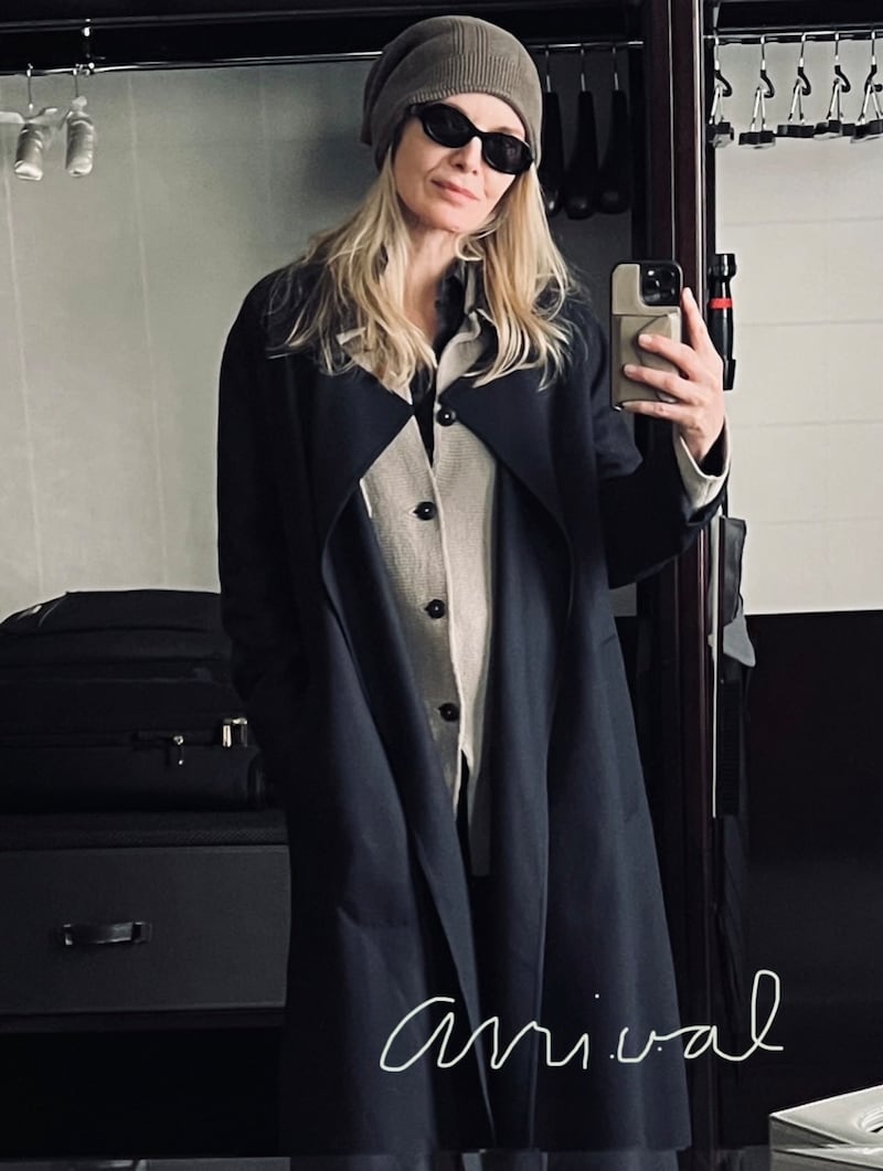 Michelle Pfeiffer was fashionable in her trench coat, paired with a beanie and sunglasses.
