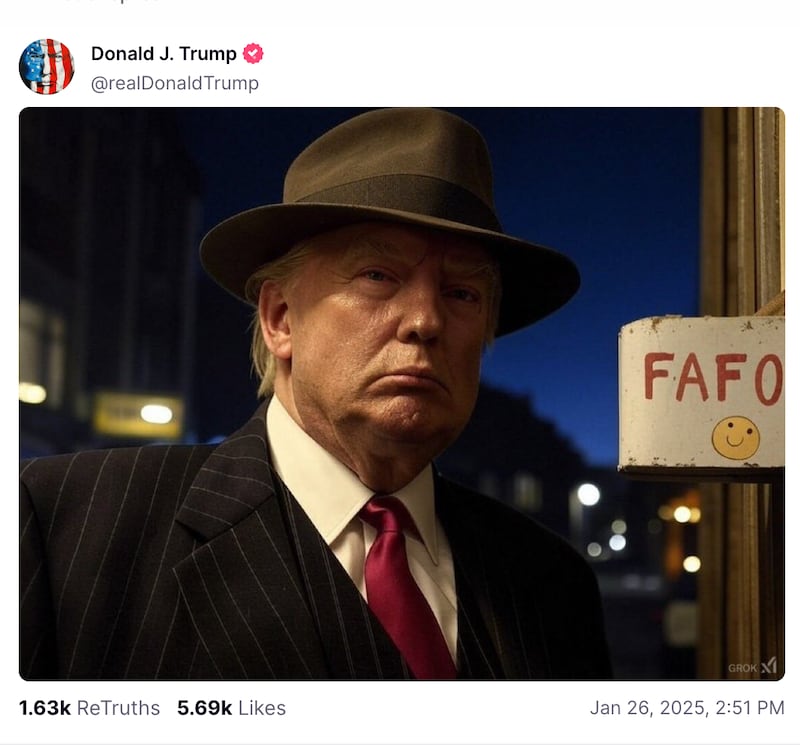 Donald Trump Truth Social post 01/26/2025.