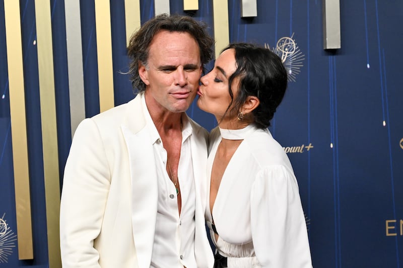 Actor Walton Goggins and writer and director Nadia Conners on the Emmys red carpet.