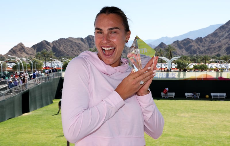 Aryna Sabalenka received her 2025 WTA Player of the Year Award at the BNP Paribas Open at Indian Wells Tennis Garden on March 08, 2026, in California.