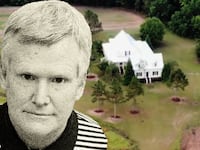 A photo illustration of Alex Murdaugh and the house from his estate, Moselle.
