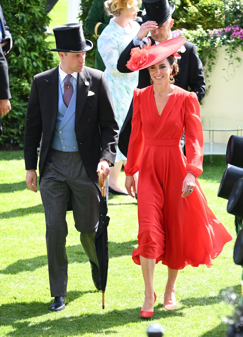 Prince William and Catherine, Princess of Wales, showing an example of the “morning dress” dress code at the 2023 Royal Ascot.