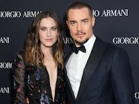 Allison Williams, Alexander Dreymon at the Giorgio Armani RTW Spring 2025 fashion show held at the Park Avenue Armory on October 17, 2024 in New York, New York. (Photo by John Nacion/WWD via Getty Images)