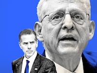 A photo illustration of Hunter Biden and Merrick Garland