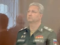 Russian Deputy Defense Minister Timur Ivanov detained on suspicion of taking major bribes attends a court hearing in Moscow, Russia, in this still image from video released April 24, 2024.