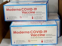 Boxes of Moderna’s COVID-19 vaccine