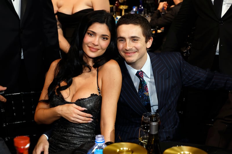 Kylie Jenner and Timothée Chalamet attend the 31st Annual Critics Choice Awards at Barker Hangar on January 04, 2026 in Santa Monica, California.