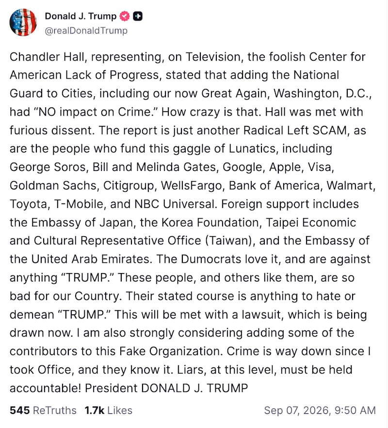 President Donald Trump’s 190-word screed on Labor Day.