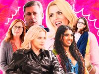 Jenna Fischer, Tina Fey, Jon Hamm, Busy Philipps, Renee Rapp, and Avantika Vandanapu in Mean Girls.