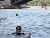 Paris Mayor Anne Hidalgo swimming in the Seine.