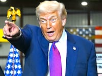 Donald Trump reacts as he's greeted by attendees to his speech about the economy at the Coosa Steel Corporation factory in Rome, Georgia, on February 19, 2026.