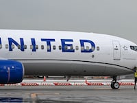 An United Airlines plane is seen at George Bush Intercontinental Airport on July 25, 2025, in Houston, Texas.
