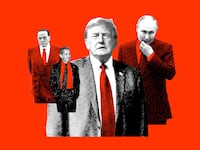 A photo illustration of Donald Trump, Vladimir Putin, Nicolas Sarkozy, and Silvio Berlusconi