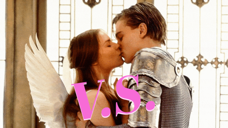 Claire Danes as Juliet and Leonardo DiCaprio as Romeo in Romeo + Juliet (1996)