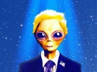 An alien dressed as Donald Trump