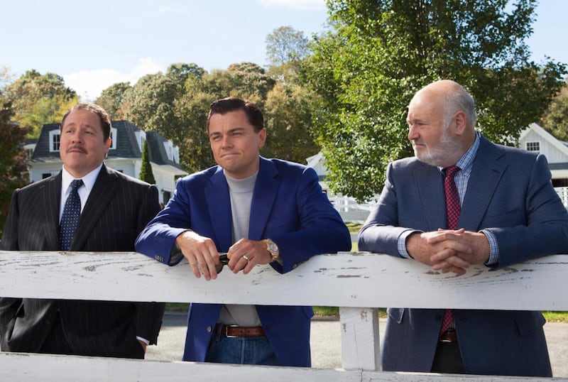 John Favreau, Leonardo DiCaprio and Rob Reiner in "The Wolf of Wall Street"