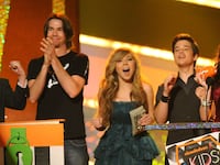 Actress Miranda Cosgrove (R) and the cast of iCarly accept the Favorite TV Show award onstage at Nickelodeon's 23rd Annual Kids' Choice Awards held at UCLA's Pauley Pavilion on March 27, 2010.