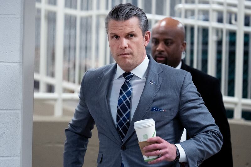 Defense Secretary Pete Hegseth arrives to the U.S. Capitol to brief senators on the military action against Iran on Tuesday.