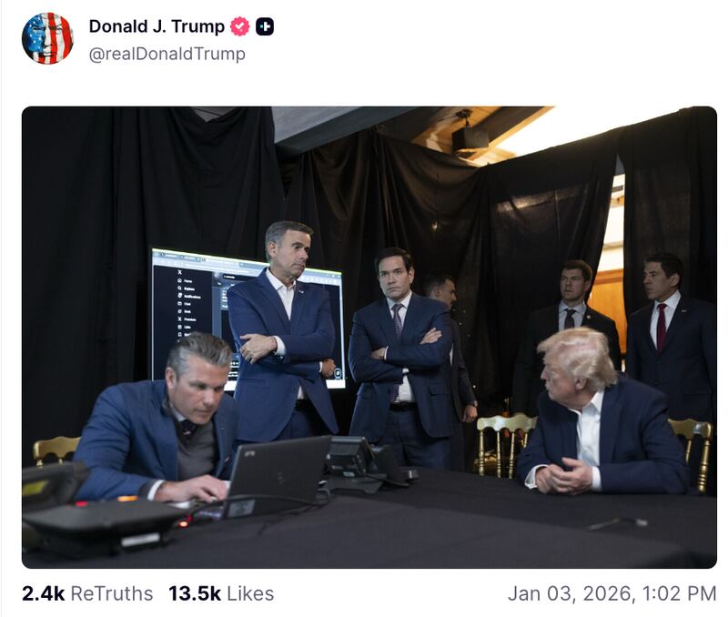 Venezuela War Room photo ft. Marco Rubio, Pete Hegseth and Donald Trump