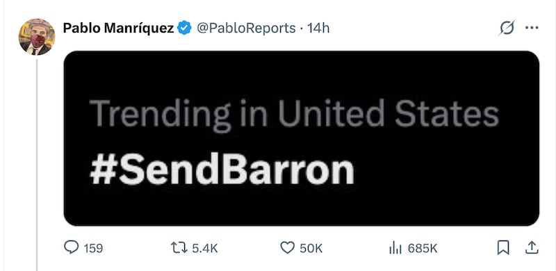 The hashtag #SendBarron was trending in the States Sunday.