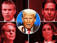 Scott Bessent, Pete Hethseg, Tulsi Gabbard, Marco Rubio, Donald Trump photo composite